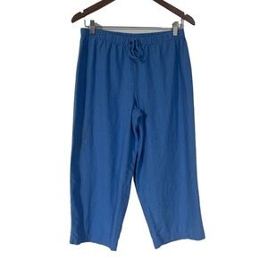 Blue Linen Blend Cropped Pants Vintage Cassino Coastal Baggy Lagenlook Size L